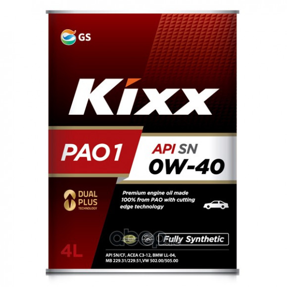 Масло моторное Kixx PAO1 0W-40 /4л синтетика