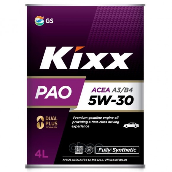 Масло моторное Kixx PAO 5w-30 API SN/CF, ACEA A3/B4 4л